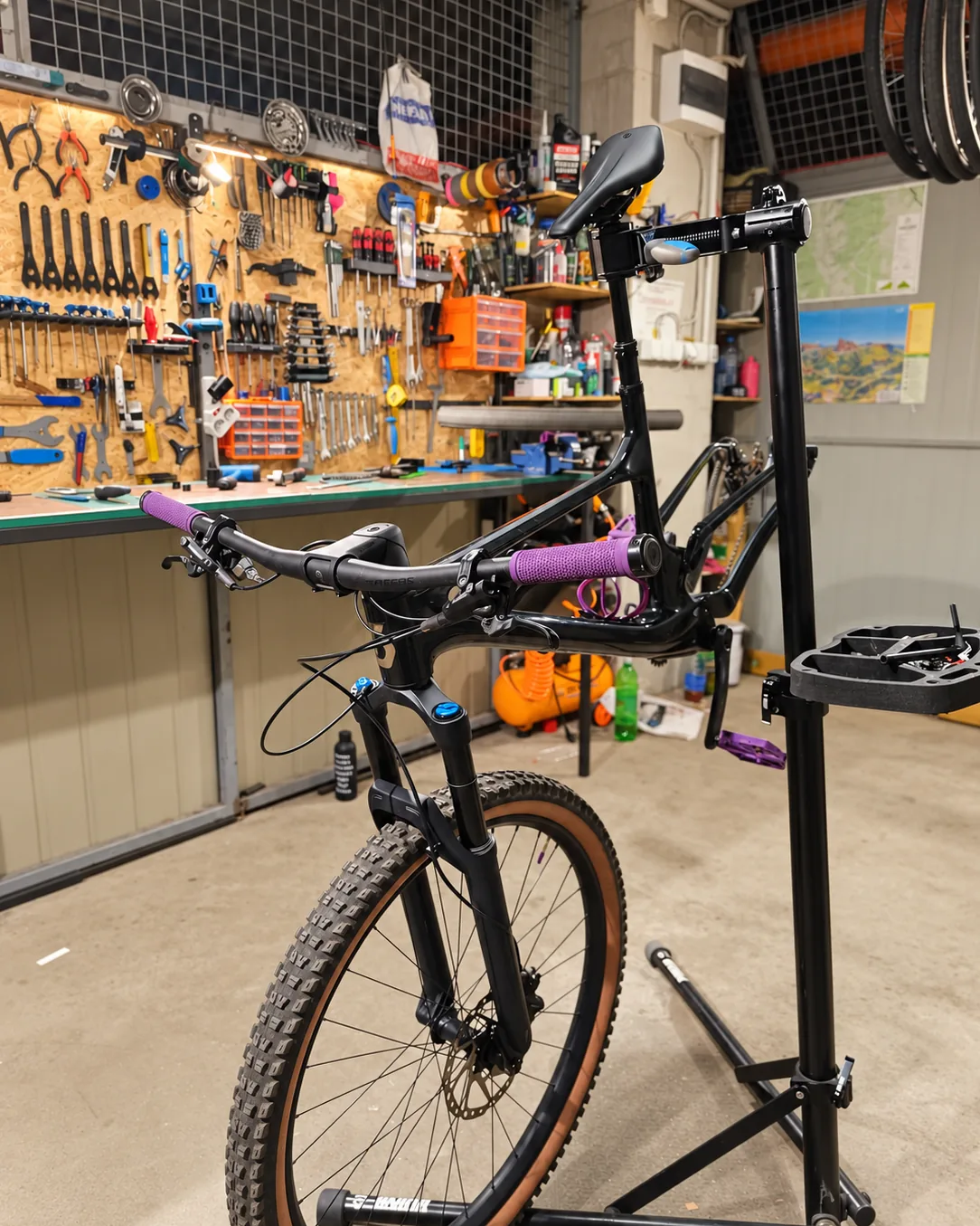 Mountain bike with its rear wheel removed