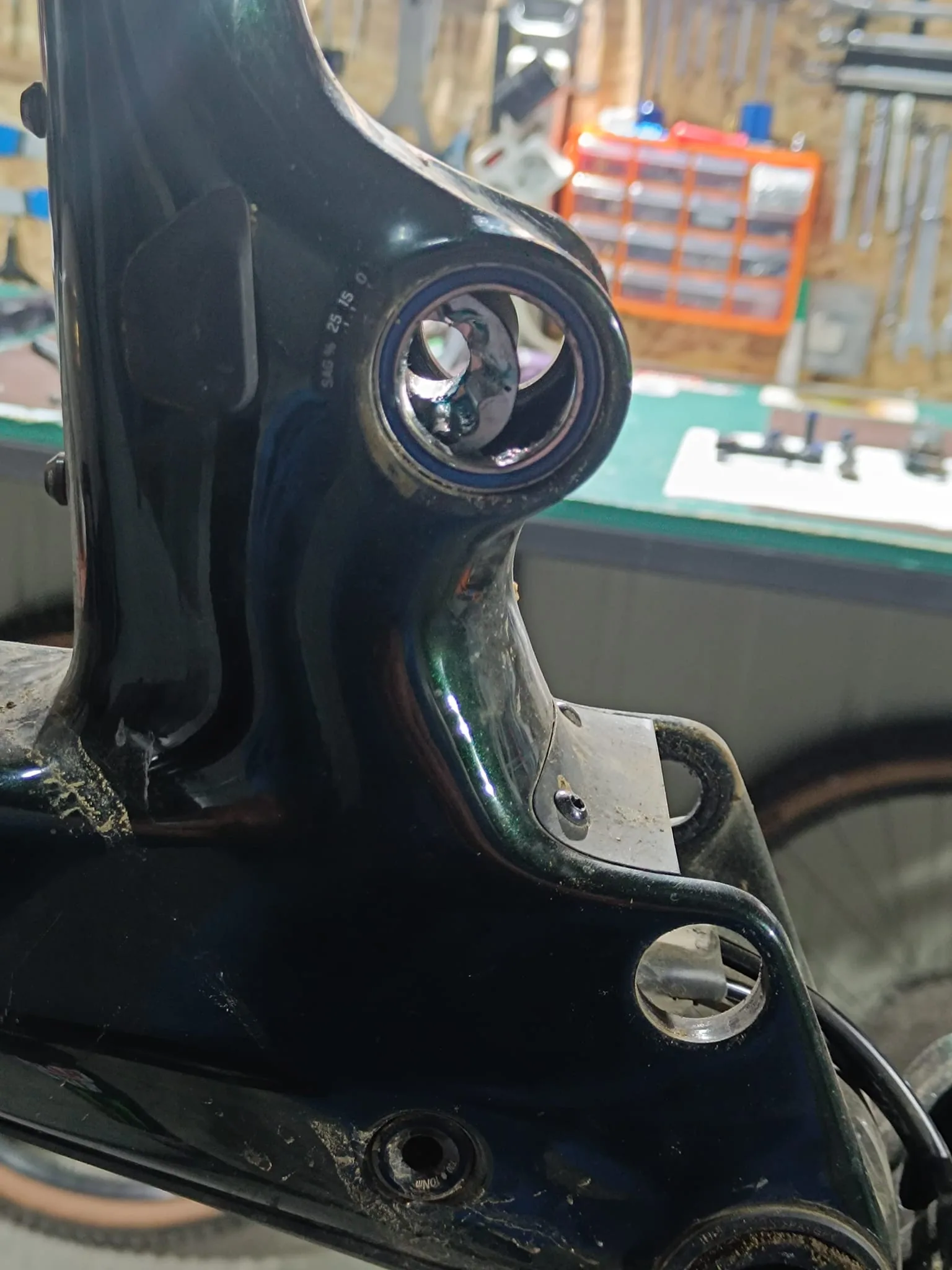 Close-up of a suspension pivot bearing