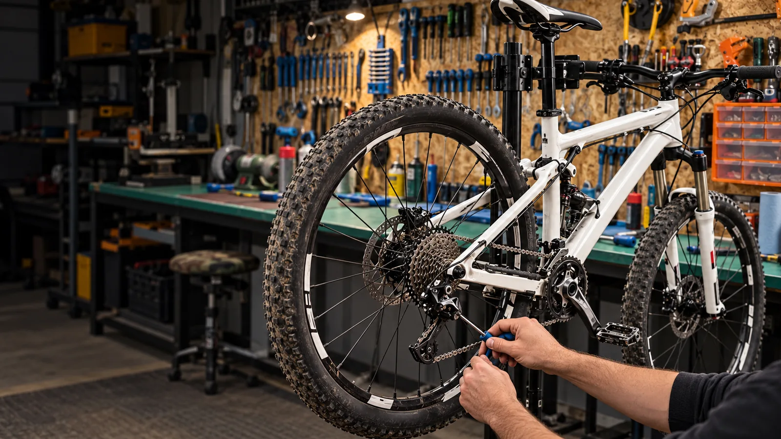 Servicing a bicycle on a stand