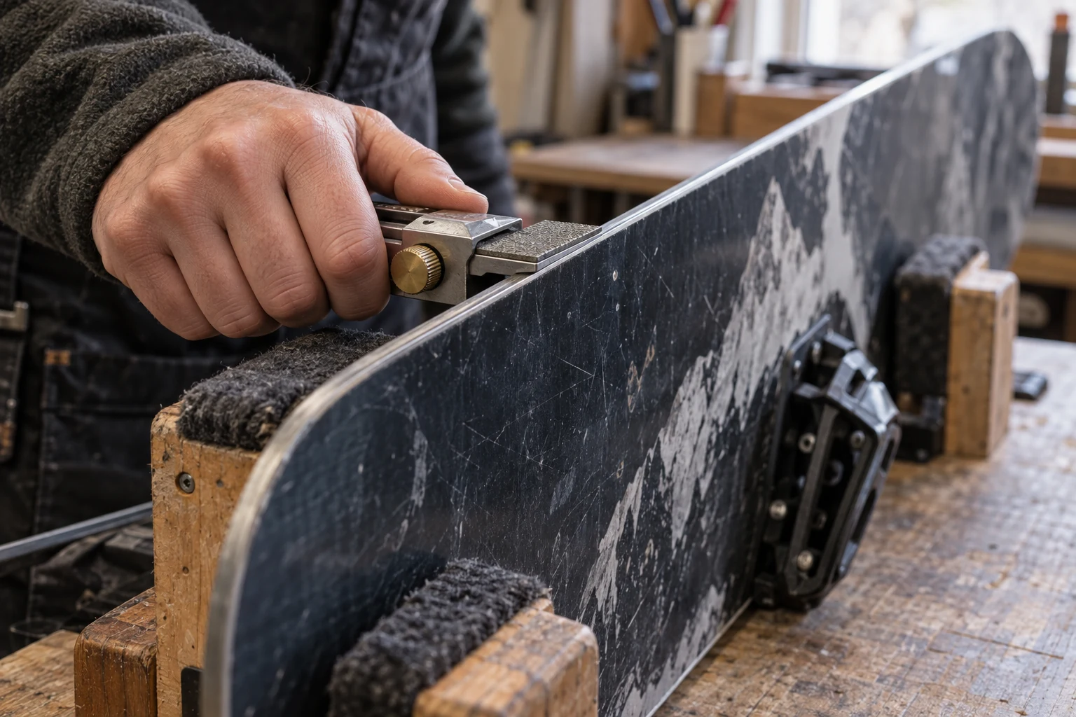 Sharpening a snowboard edge