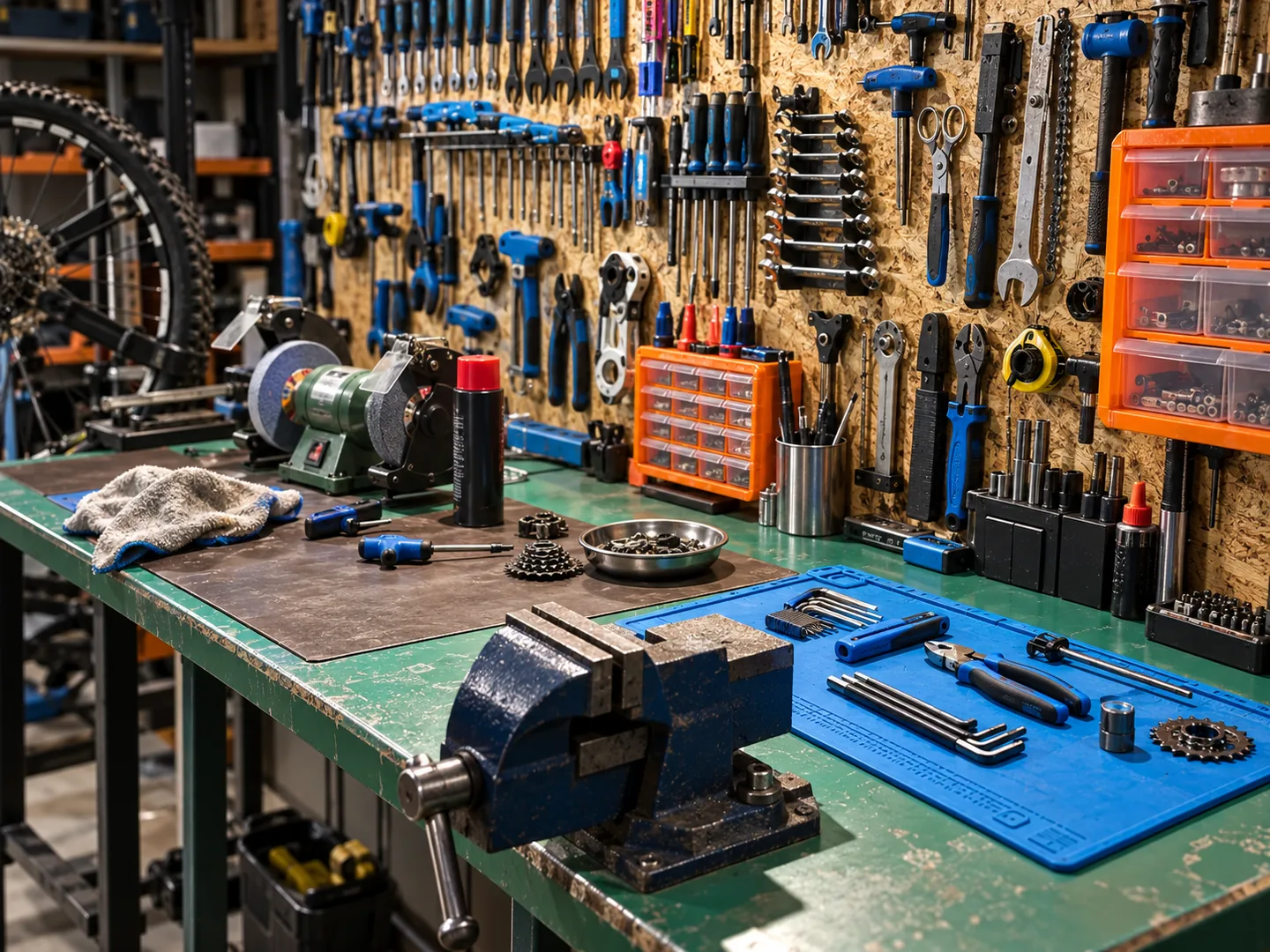 Workbench with equipment-servicing tools